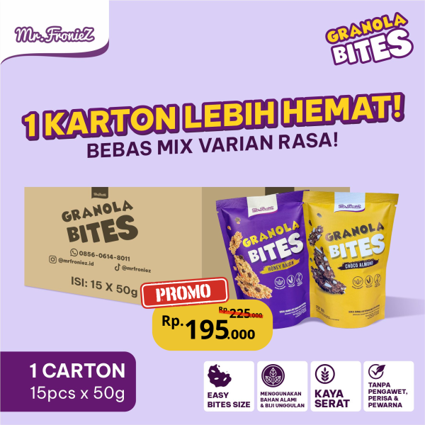 Mr.Froniez Granola Bites Paket 1 Karton (isi 15 pcs x 50gram)